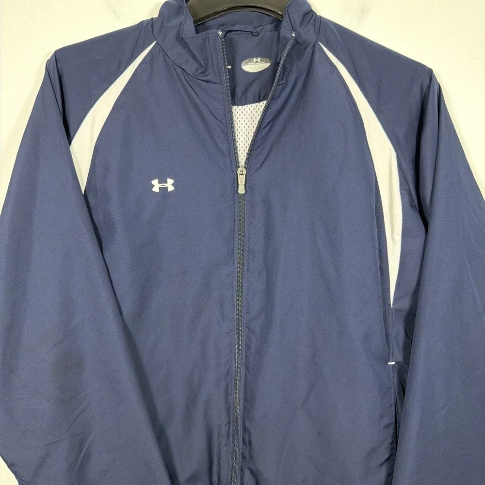 Under Armour Full Zip Track Jacket Large Navy Blue Performance Active Mesh Lined